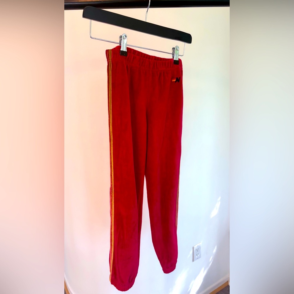 Aviator Nation Red Kids Joggers with Gold Stripe
